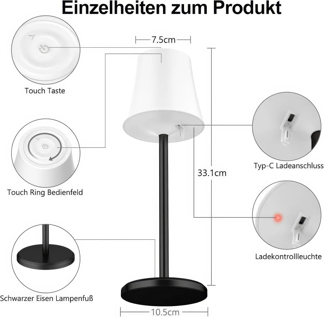 Lampa stołowa bezprzewodowa Suright z RGB i dotykowym sterowaniem