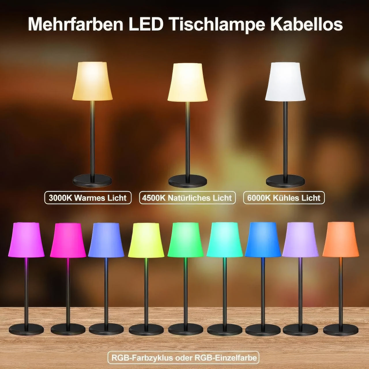 Lampa stołowa bezprzewodowa Suright z RGB i dotykowym sterowaniem