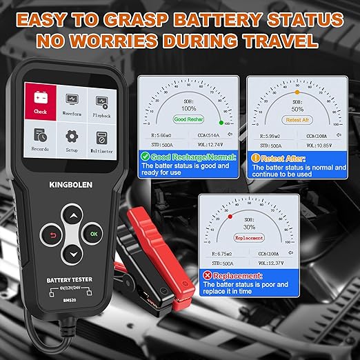 KINGBOLEN BM520 – cyfrowy tester akumulatorów 3 w 1 (6 V / 12 V / 24 V)