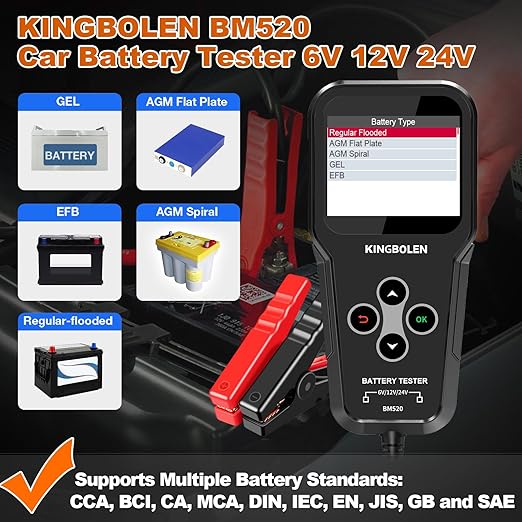 KINGBOLEN BM520 – cyfrowy tester akumulatorów 3 w 1 (6 V / 12 V / 24 V)