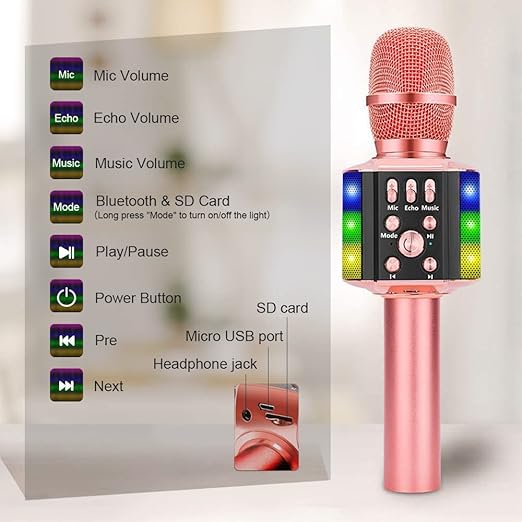 BONAOK Karaoke Mikrofon LED 4w1