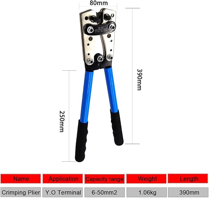 Sazoley – szczypce do zaciskania końcówek kablowych 6–50 mm²