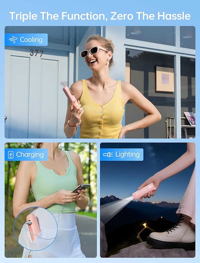 JISULIFE Mini Wentylator Ręczny 3w1