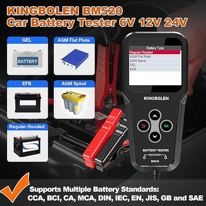 KINGBOLEN BM520 – cyfrowy tester akumulatorów 3 w 1 (6 V / 12 V / 24 V)